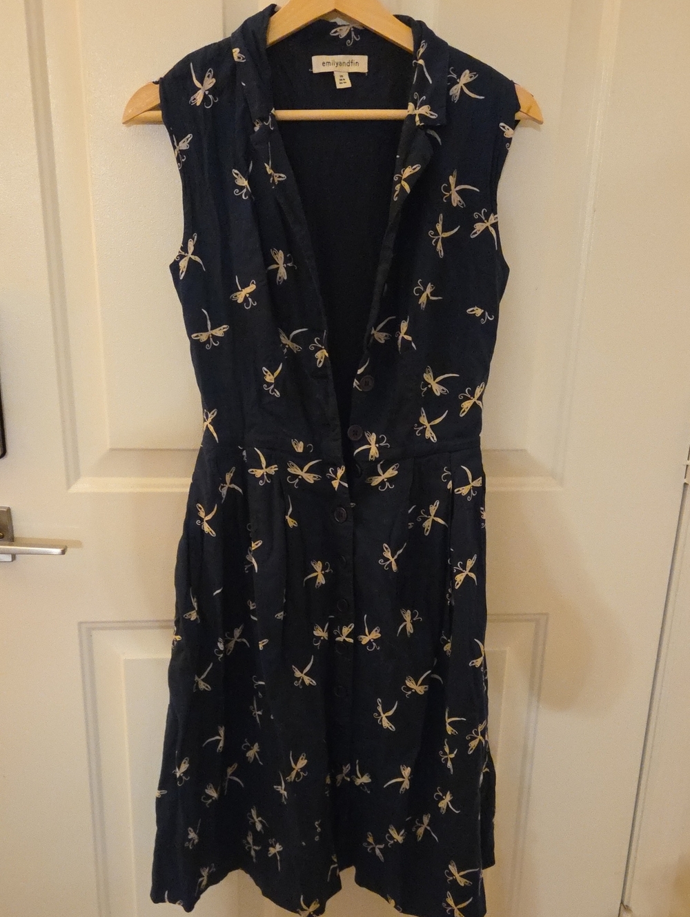 Emily And Finn Navy Sleeveless Dragonfly Print Dress